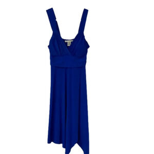 LaBelle‎ Medi Dress Royal Blue V-Neck Midi Dress Handkerchief Hem M Casual Y2K